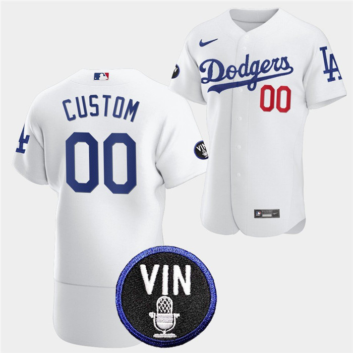 Men's Los Angeles Dodgers Active Player Custom 2022 White Vin Scully Patch Flex Base Stitched Baseball Jersey
